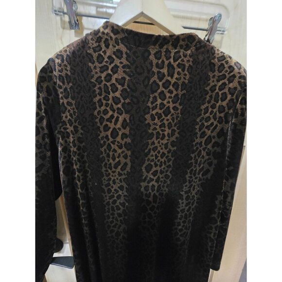 Ronni Nicole II Black & Leopard Print Velvet Long Button-Front Cardigan mob wife - Picture 7 of 9
